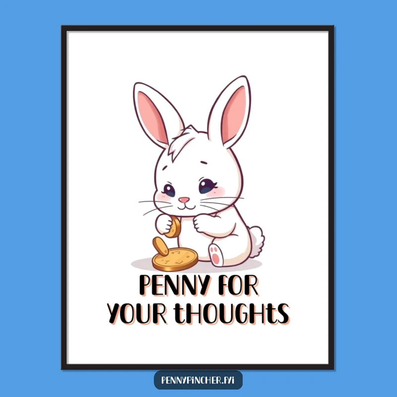 Funny Determined Rabbit Polishing Penny Poster: Shine On with Humorous Art