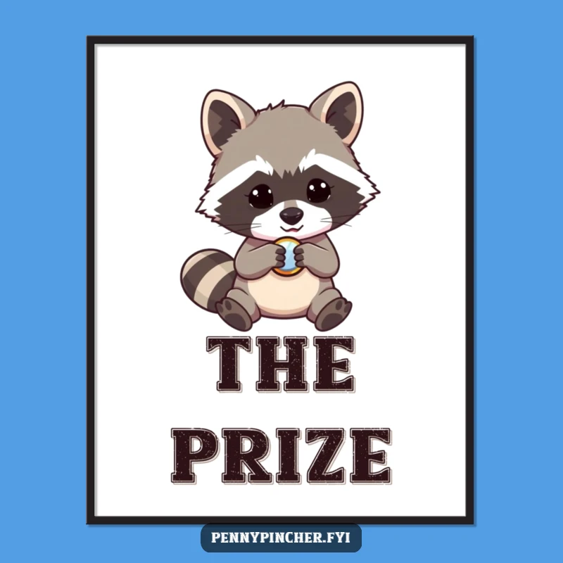 Funny Raccoon Button Fascination Poster - Quirky Wall Art Gift