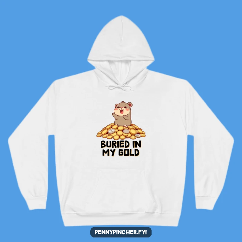 Cozy Funny Mole's Coin Stash Hoodie: Joyful Character's Warm Wealth Gift