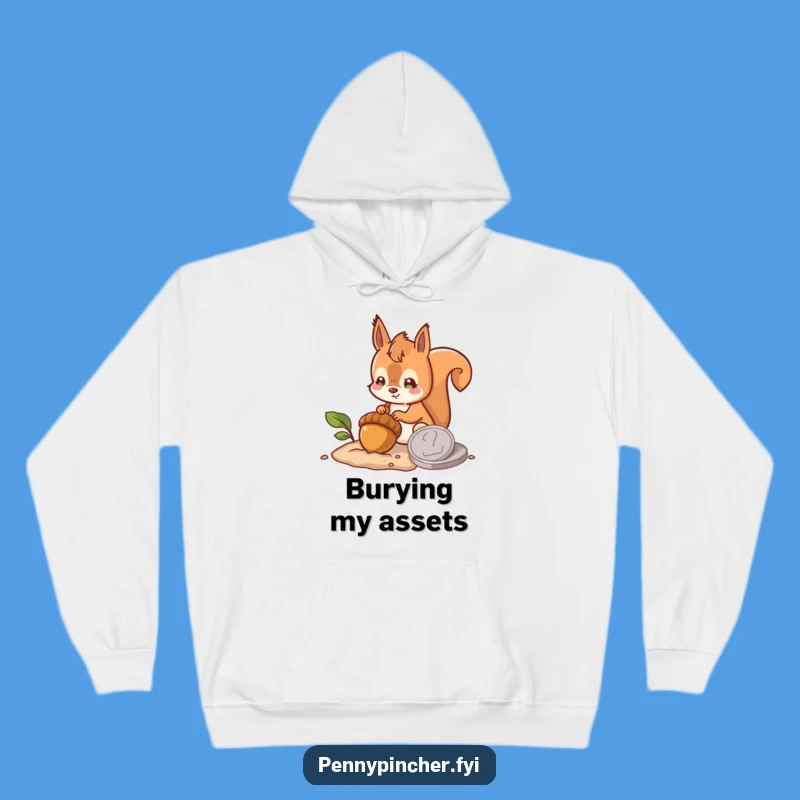Funny Hopeful Squirrel Burying Acorn Coin Hoodie: Cozy Up with Future Fortune