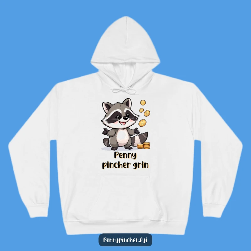 Funny Raccoon Hoodie: Cozy raccoon w/ pennies, a perfect warm funny gift.