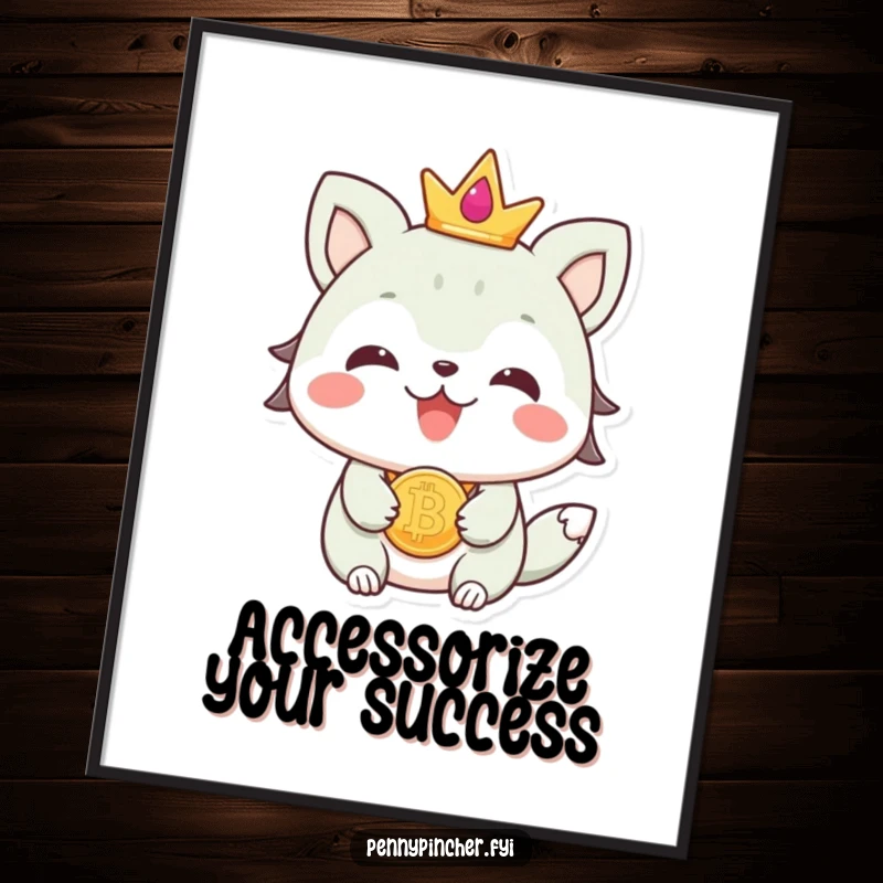 Free Printable Wall Art of a beaming animal character elegantly showcasing a coin as fashionable jewelry, symbolizing wealth and style.