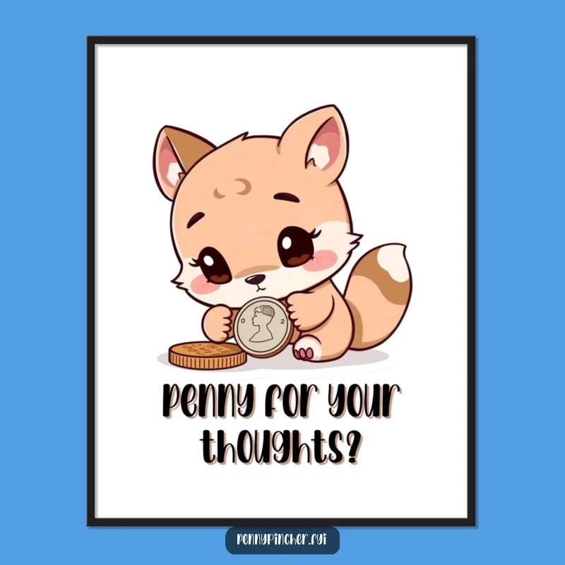 Free Printable Curious Animal Wall Art Inspecting Coin Downloadable Decor Gift