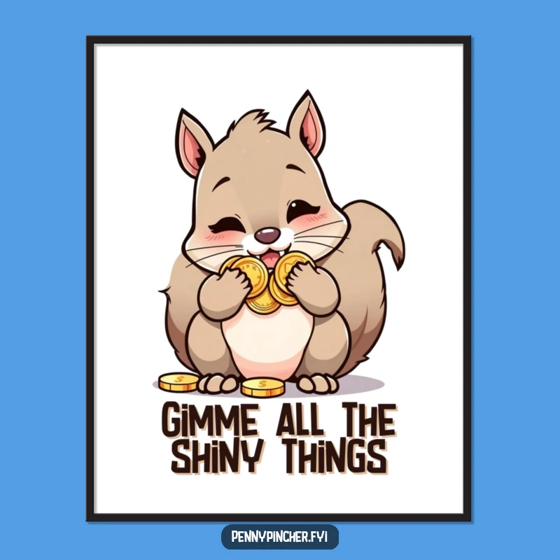 Free Printable Squirrel Wall Art - Funny Stuffed Cheeks Coins Downloadable Decor