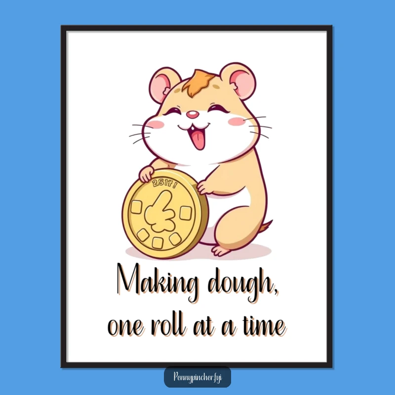 Free Printable Wall Art: Hamster's Giant Coin Roll - Whimsical Downloadable Decor