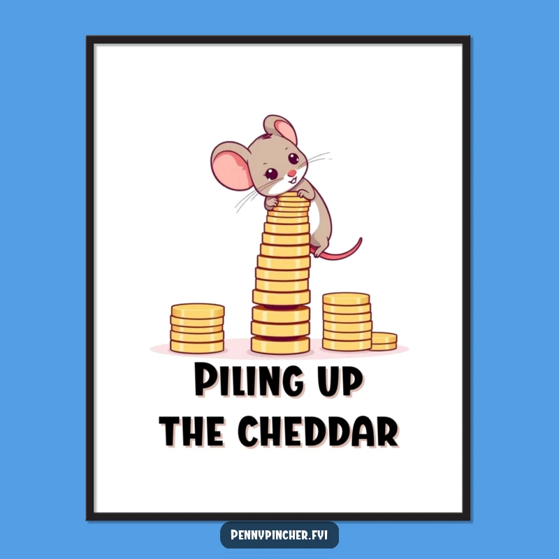Free Printable Wall Art: Mouse Coin Tower, Ambitious Finance Art, Funny Downloadable Gift