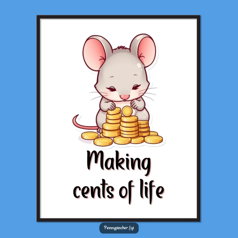 Free Printable Wall Art: Shy Mouse Counting Coins Funny Downloadable Art
