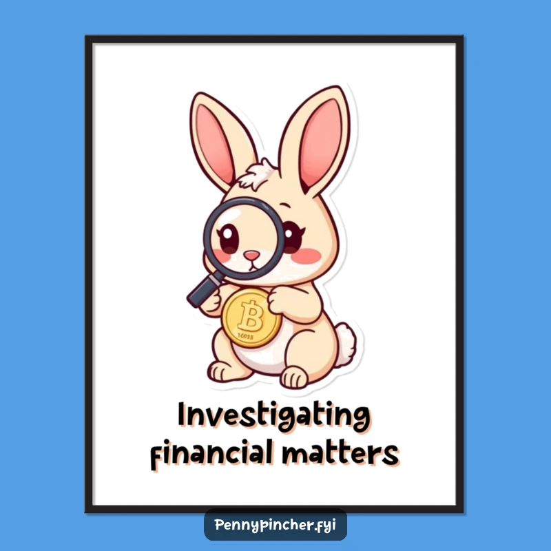 Funny Free Printable Wall Art: Rabbit Inspects Coin with Curiosity