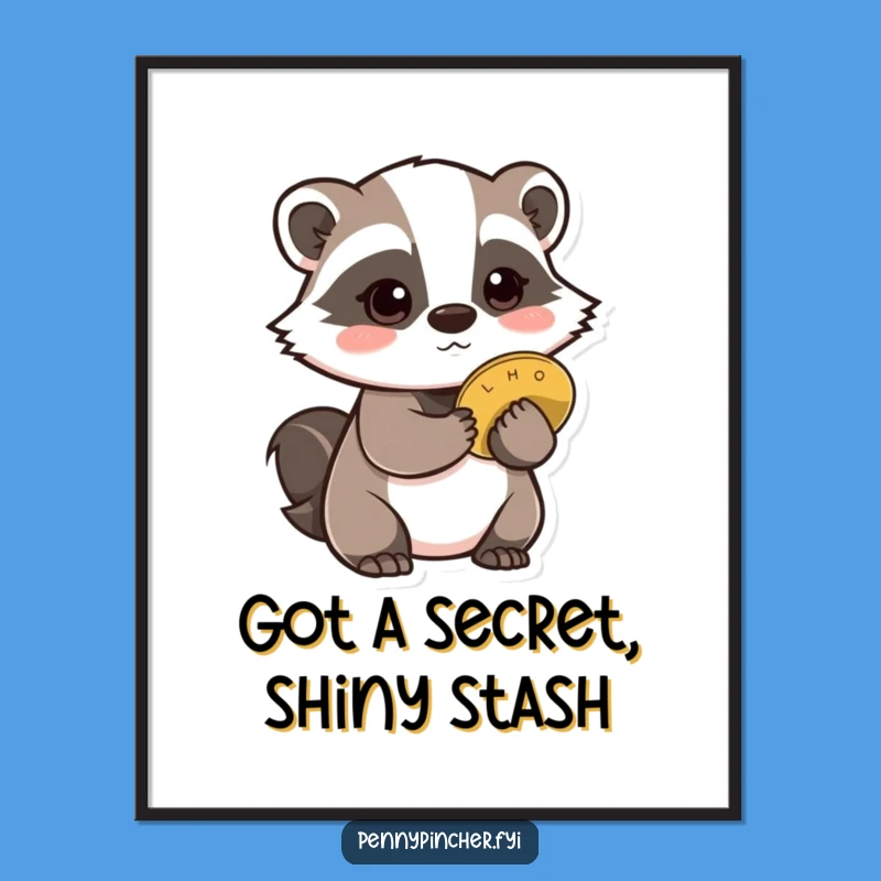 Free Printable Badger Wall Art - Cautious Coin Hiding Downloadable Decor