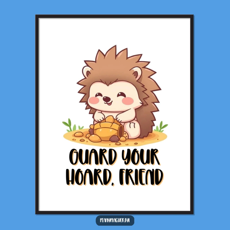 Funny Hedgehog Treasure Free Printable Wall Art, Unique Downloadable Home Decor Gift