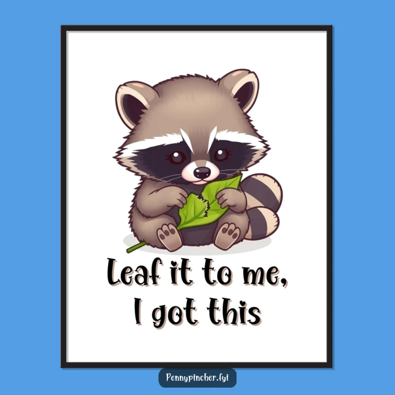 Free Printable Wall Art: Clever Raccoon Mending Torn Leaf Downloadable Humorous Art