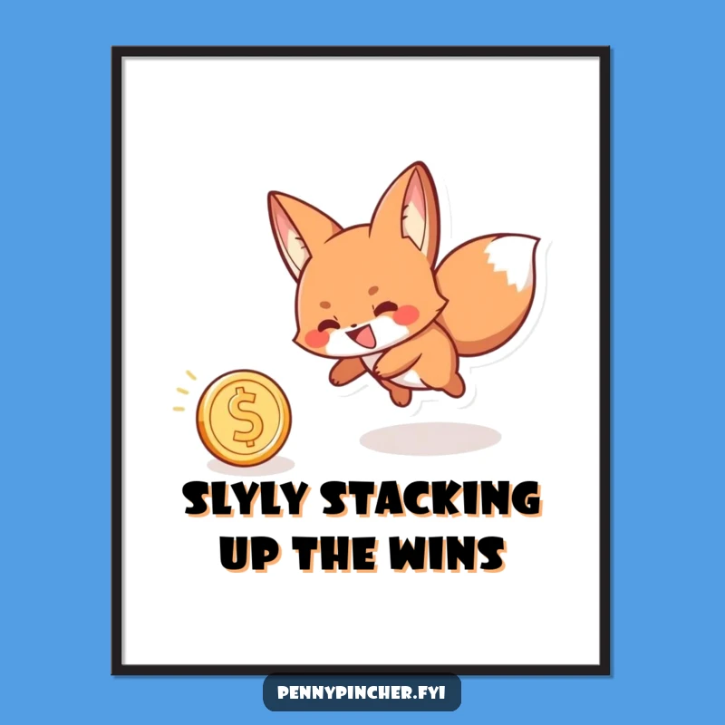 Free Printable Wall Art: Playful Fox Coin Chase - Whimsical Downloadable Decor