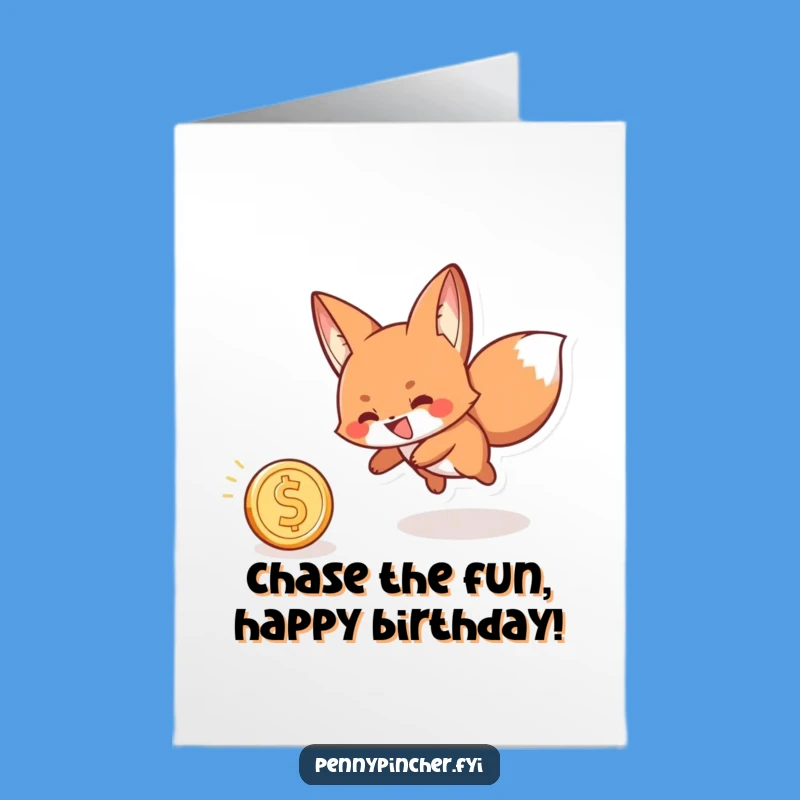 Free Printable Birthday Card: Fox's Coin Chase - Fun Downloadable Gift!