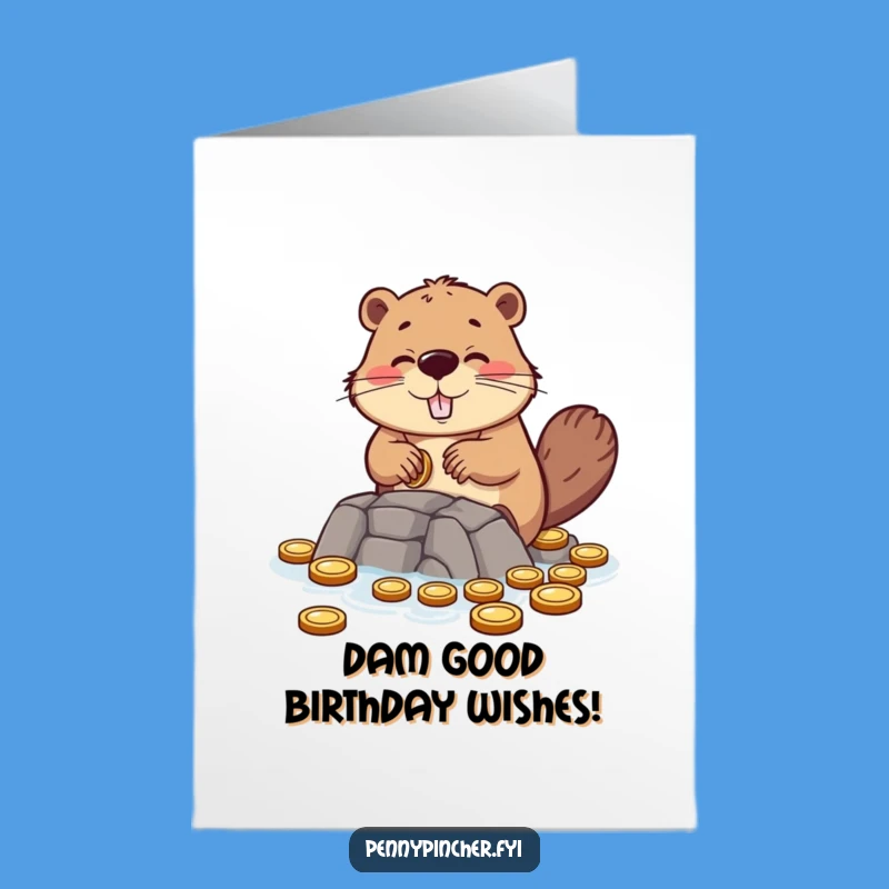 Free Printable Beaver Birthday Card: Coin Dam Humor Downloadable Gift