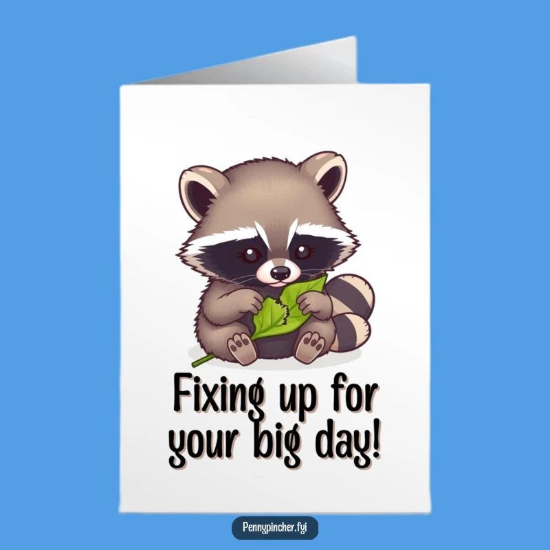 Free Printable Birthday Card: Clever Raccoon Mending Leaf DIY Funny Gift Downloadable