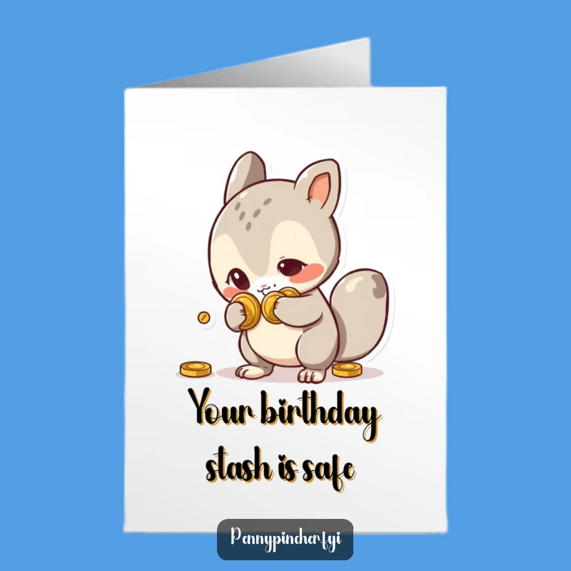 Free Printable Birthday Card: Mischievous Coin Thief Animal, Funny Downloadable Gift