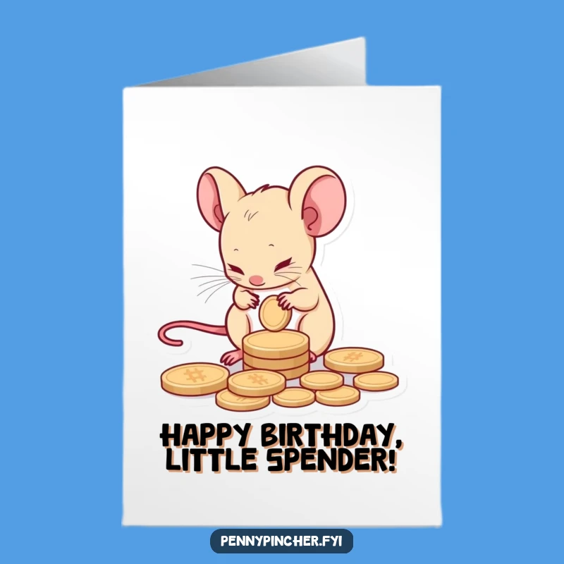 Free Printable Birthday Card: Thrifty Mouse Counting Coins for a Special Wish!