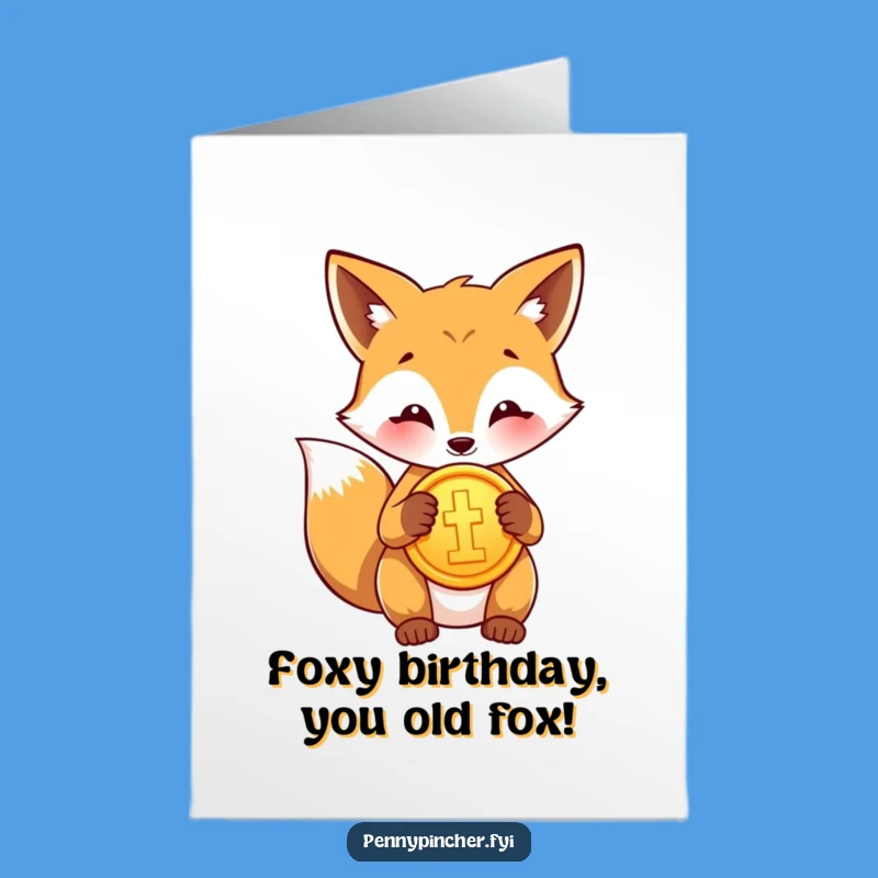 Free Printable Fox Birthday Card: Shiny Coin Humor Downloadable Gift for Him