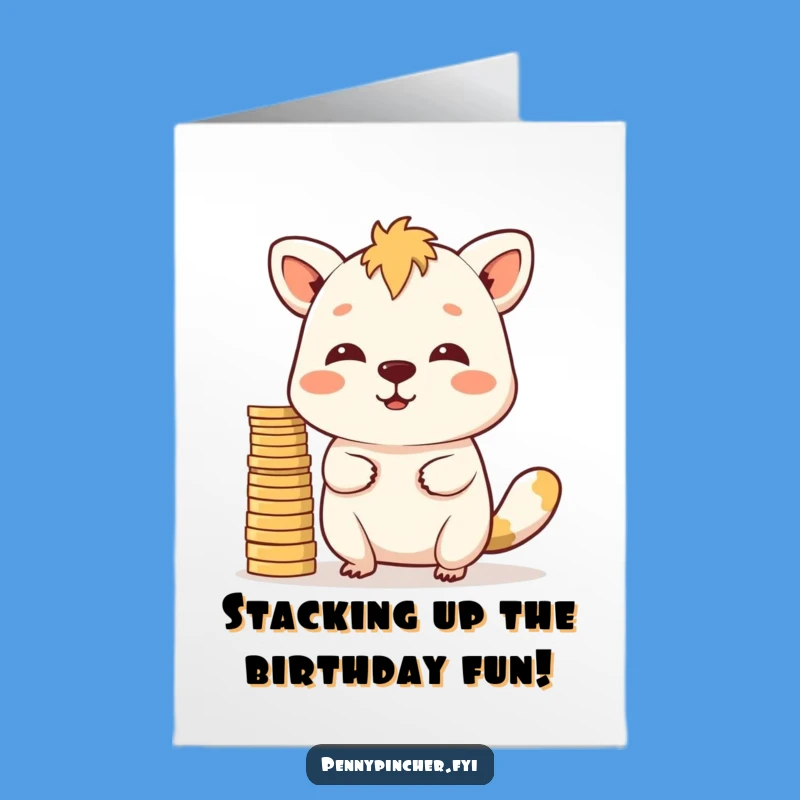 Funny Free Printable Birthday Card: Determined Coin Balancer Animal - Instant Download Gift