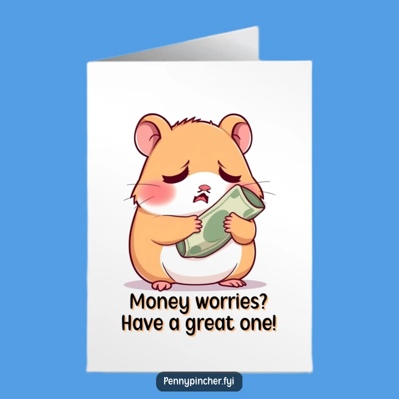 Free Printable Birthday Card: Worried Hamster with Cash for a Funny Treat!