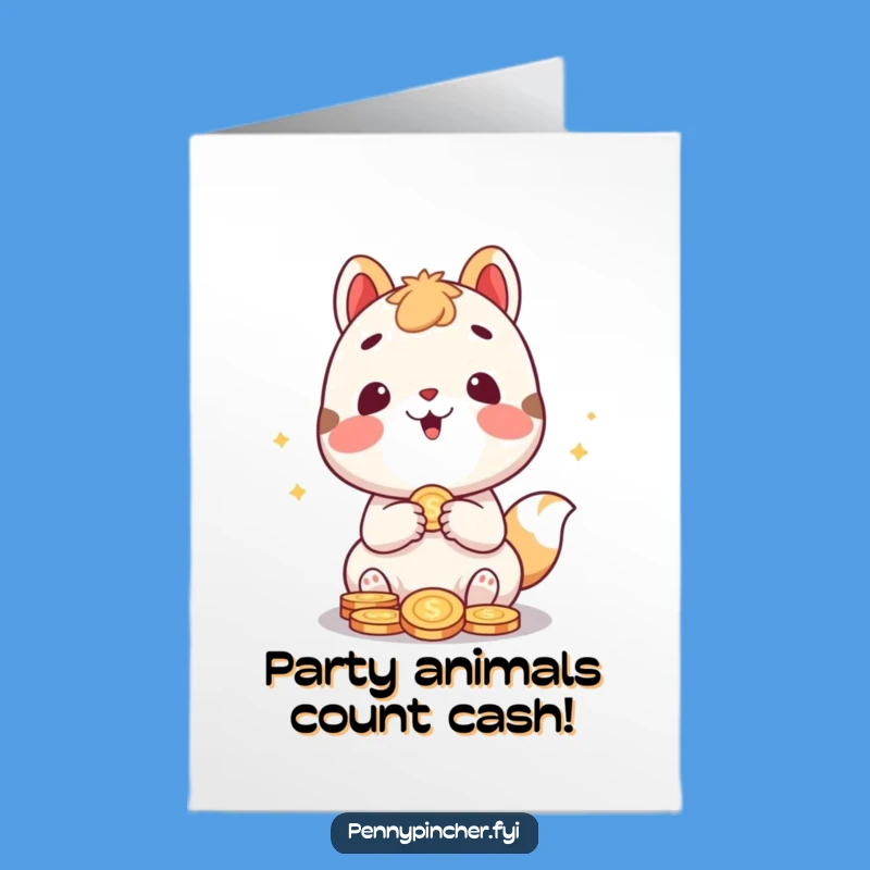 Free Printable Birthday Card: Animal Counting Coins Funny Downloadable Gift