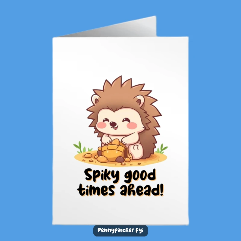 Free Printable Birthday Card: Funny Hedgehog Guarding Treasure, Perfect Laugh Downloadable Gift