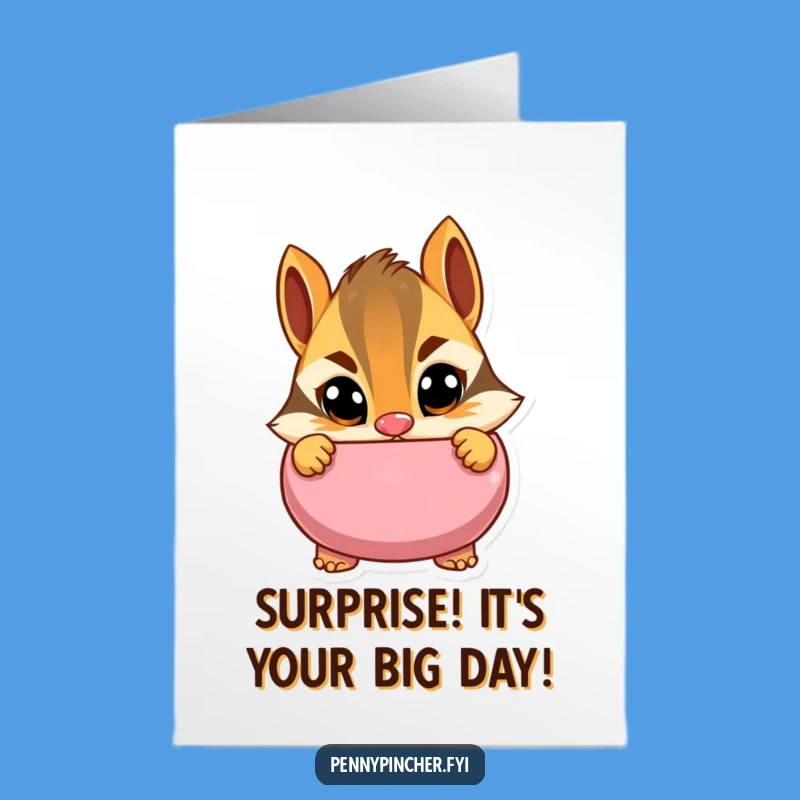 Free Printable Birthday Card: Chipmunk Peeking Piggy Bank Funny Gift