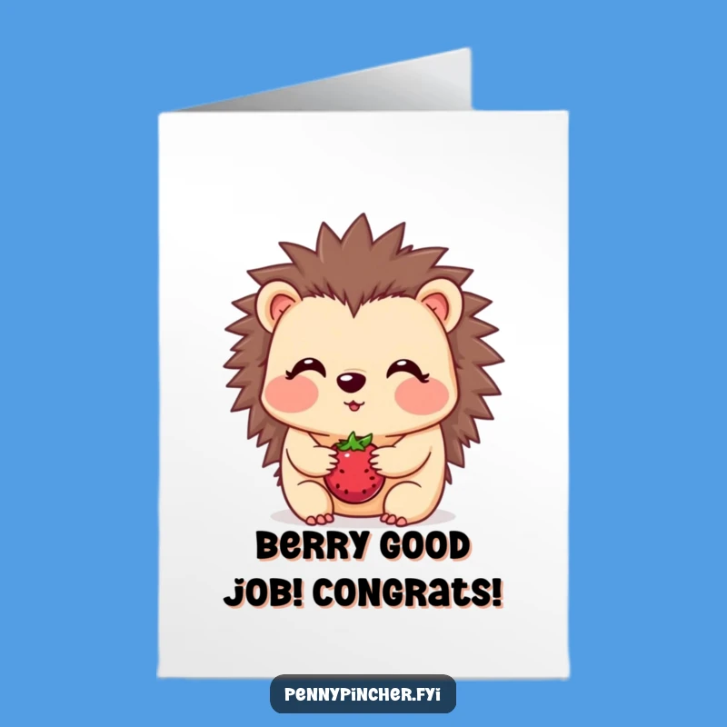 Shy Hedgehog Berry Congrats Card: Free Printable Download for Gentle Success
