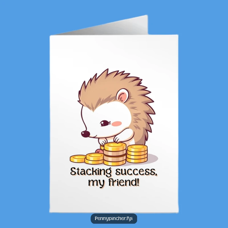 Free Printable Congrats Card: Hedgehog's Coin Collection - Funny Downloadable Success