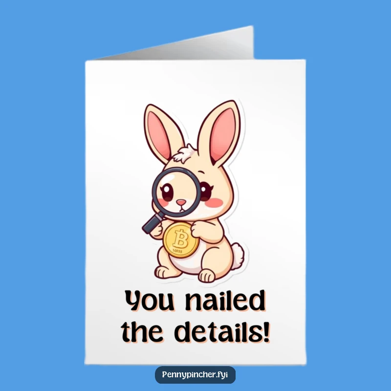 Free Printable Congrats Card: Rabbit Examines Coin for Your Grand Win