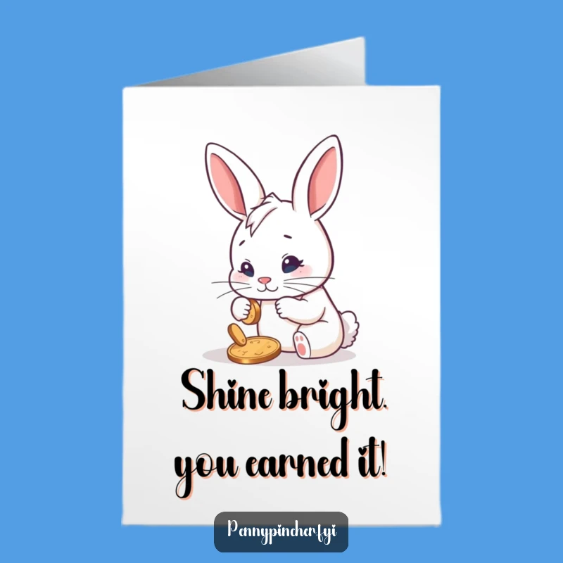Free Printable Congrats Card: Rabbit Polishes Penny Funny Digital Gift