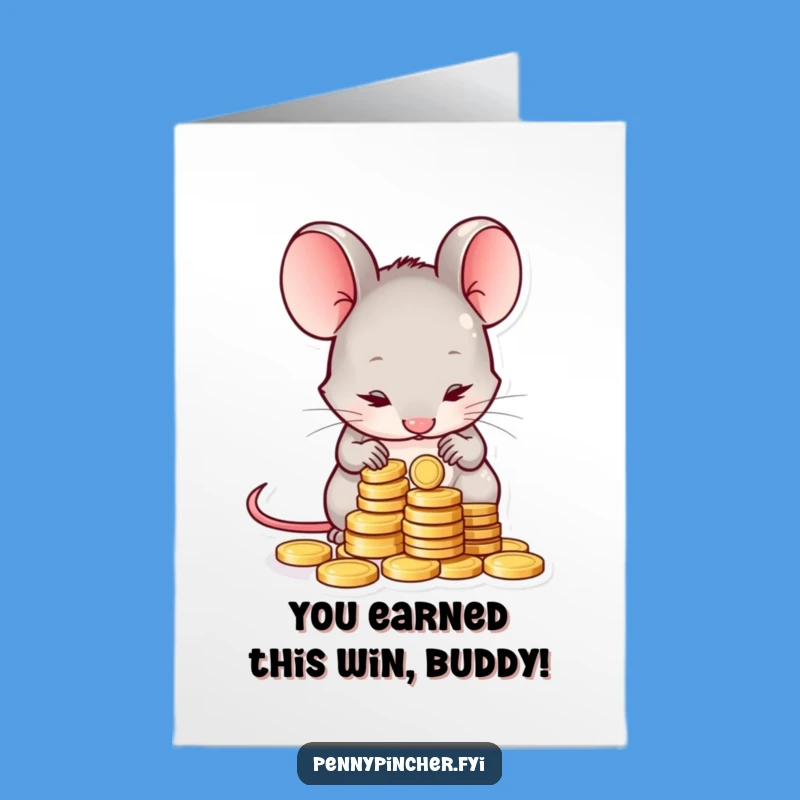 Free Printable Congrats Card: Shy Mouse Counting Coins Funny Digital Gift