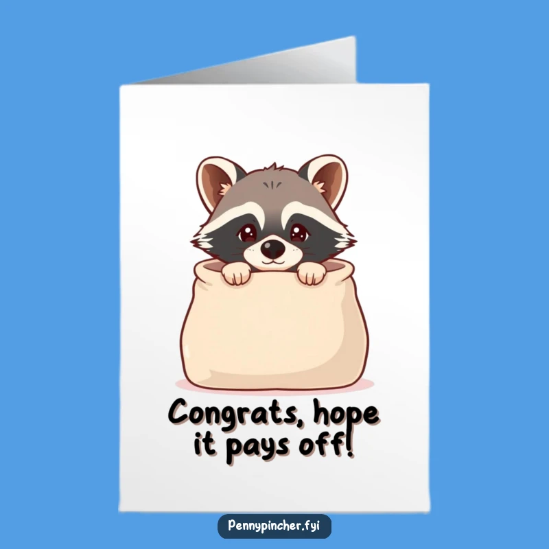 Free Printable Raccoon Congrats Card: Empty Bag Surprise Downloadable Gift