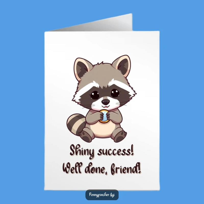 Mischievous Raccoon Finds Shiny Button: Free Printable Congrats Card Download