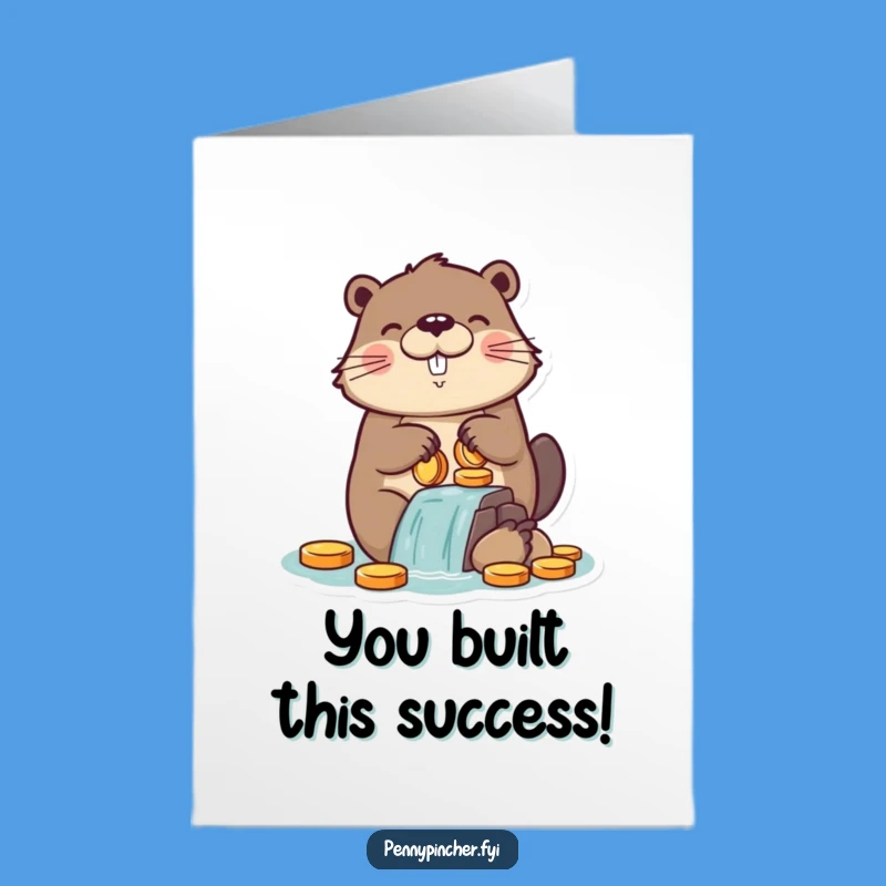 Free Printable Congrats Card: Funny Beaver Bankrolling Success - Downloadable Gift Idea