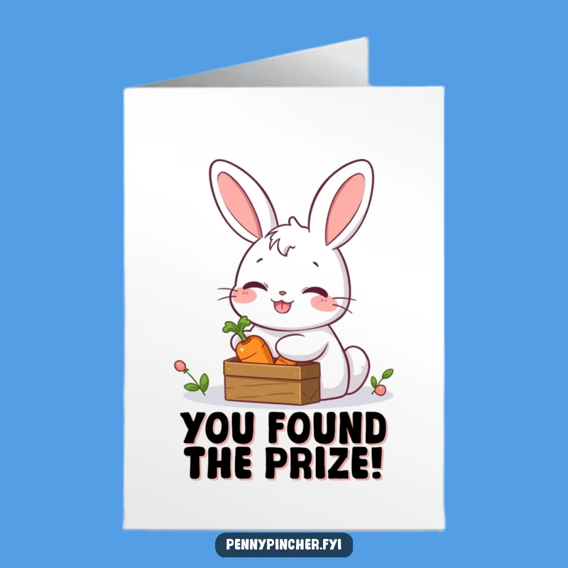 Free Printable Rabbit Congratulations Card: Funny Carrot Treasure Downloadable Gift for Achievements