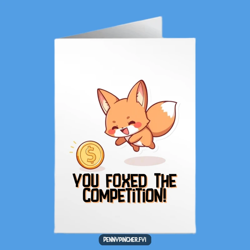 Free Printable Congrats Card: Fox Catches the Prize - Playful Downloadable Celebration