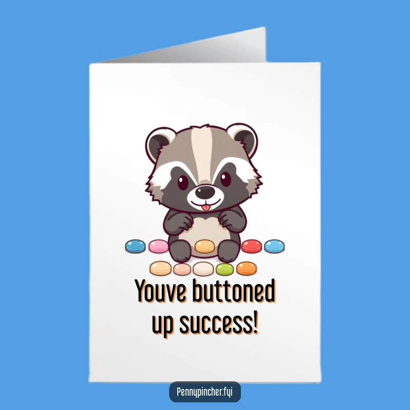 Free Printable Congrats Card: Organized Badger's Button Success - Downloadable Celebration