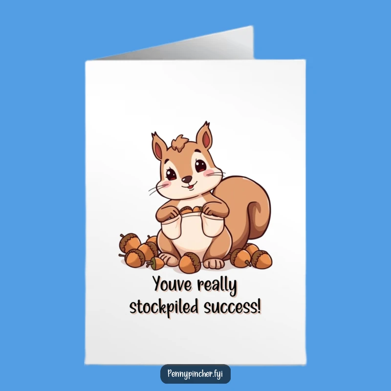 Free Printable Congrats Card: Squirrel Hoarding Acorns for Your Big Success!