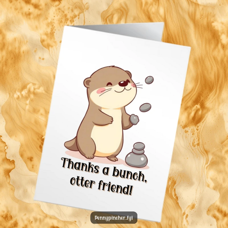 Funny Free Printable Thank You Card: A Kawaii otter juggles stones, offering a playful and skillful thank you.