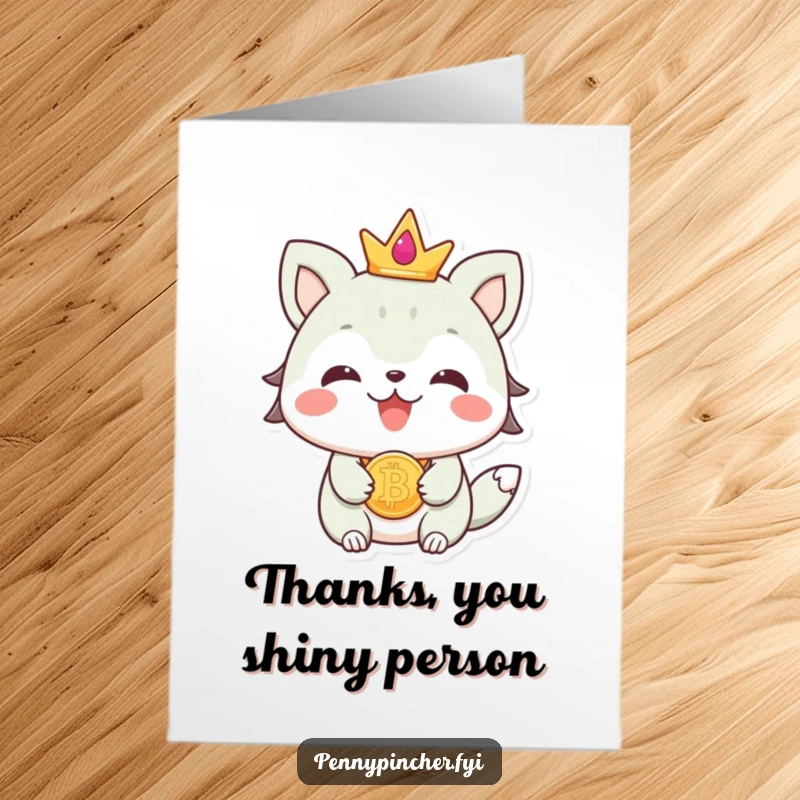 Free Printable Thank You Card features a beaming animal character adorned with a coin necklace, expressing gratefulness with celebratory flair.