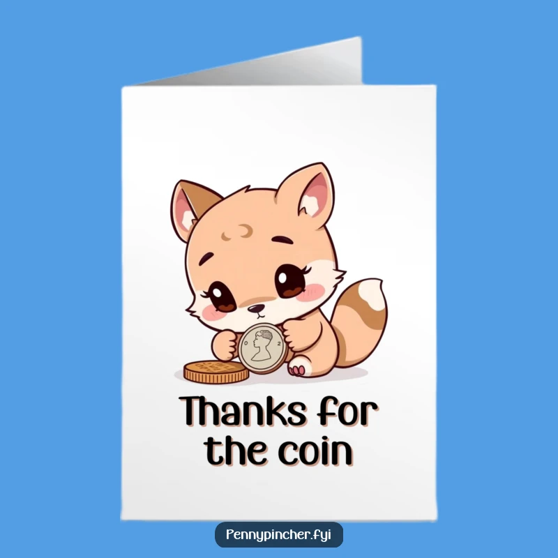 Free Printable Curious Animal Thank You Card Inspecting Coin Downloadable Gift