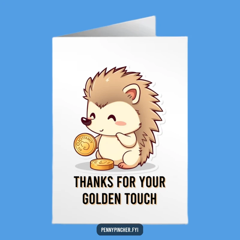 Free Printable Thank You Card: Hedgehog Shows Gratitude for His Shiny Coin