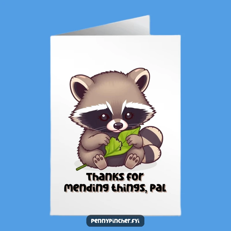 Free Printable Thank You Card: Raccoon Mending Leaf Funny DIY Gift Downloadable
