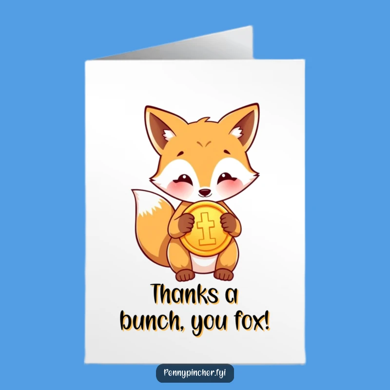 Free Printable Fox Thank You Card: Shiny Coin Gratitude Downloadable Gift