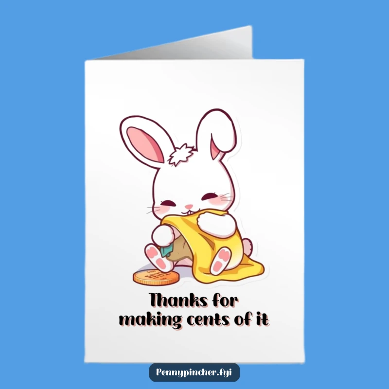 Free Printable Thank You Card: Penny Polishing Bunny, Grateful Downloadable Gift for Appreciation