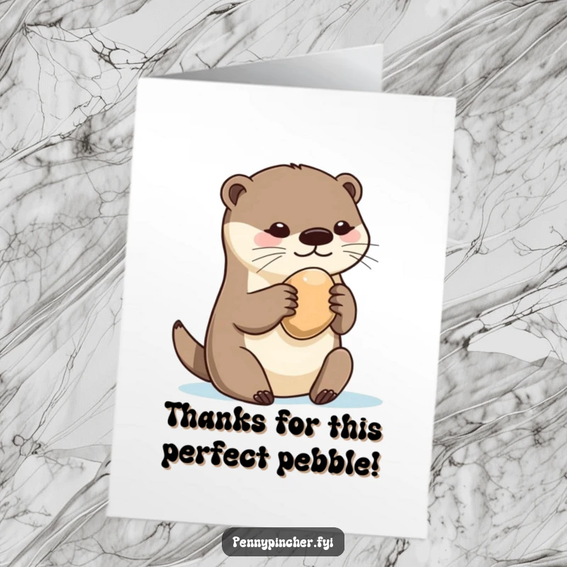 Funny Free Printable Thank You Card: Otter protectively clutching its favorite pebble, expressing thanks with a quirky charm.
