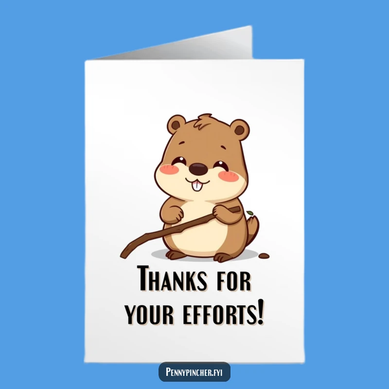 Free Printable Beaver Thank You Card: Funny Diligent Worker Downloadable Gift for Gratitude