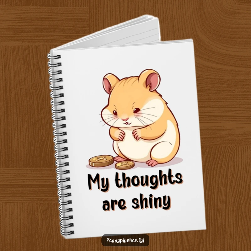 Funny hamster meticulously polishing a shiny penny, a delightful funny notebook for focused minds.