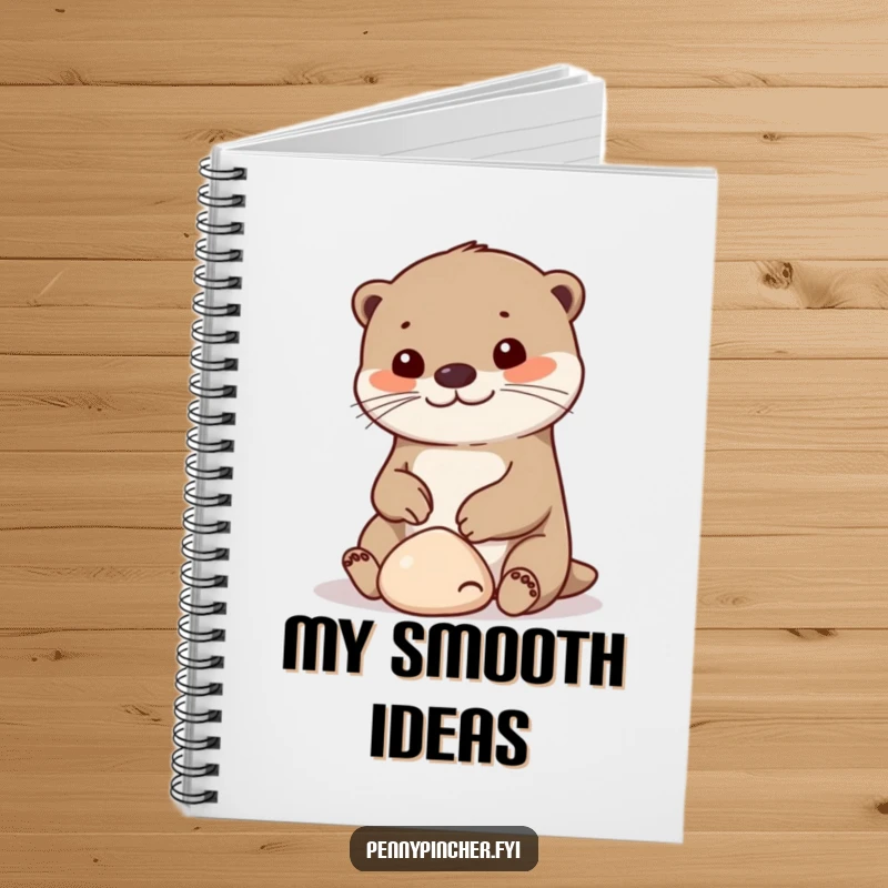 Funny otter notebook, a cheerful otter playing with a pebble, perfect for jotting down happy thoughts.
